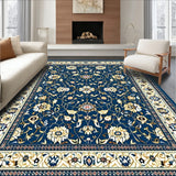 Charming Floral Area with Deep Blue and Beige Motifs(Blue)