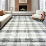 Low Pile Non Shedding Rug with Classic Plaid Edge Design(Gray)