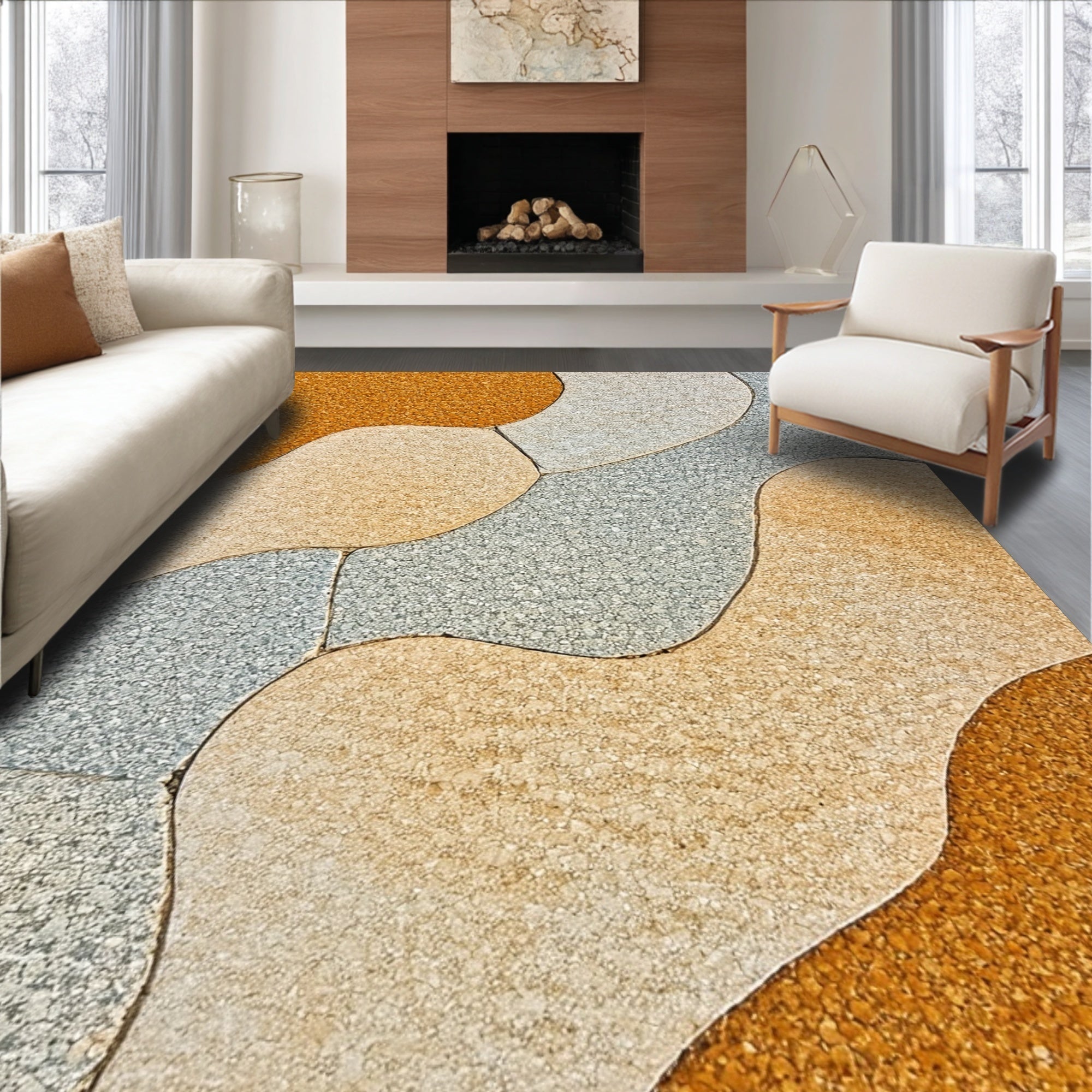 Ultra Soft Area Rug, Non Slip, Stain Resistant, Washable Area Rugs for Living Room, Bedroom, Modern Neutral Sandstone Living Room Rug Handmade(Beige)