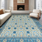 Cerulean Dream Area Beige Floral Artistic Floor Covering(Blue)