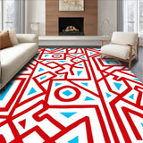 Modern Abstract Maze with Interlocking Lattice and Poppy Highlights(Red)