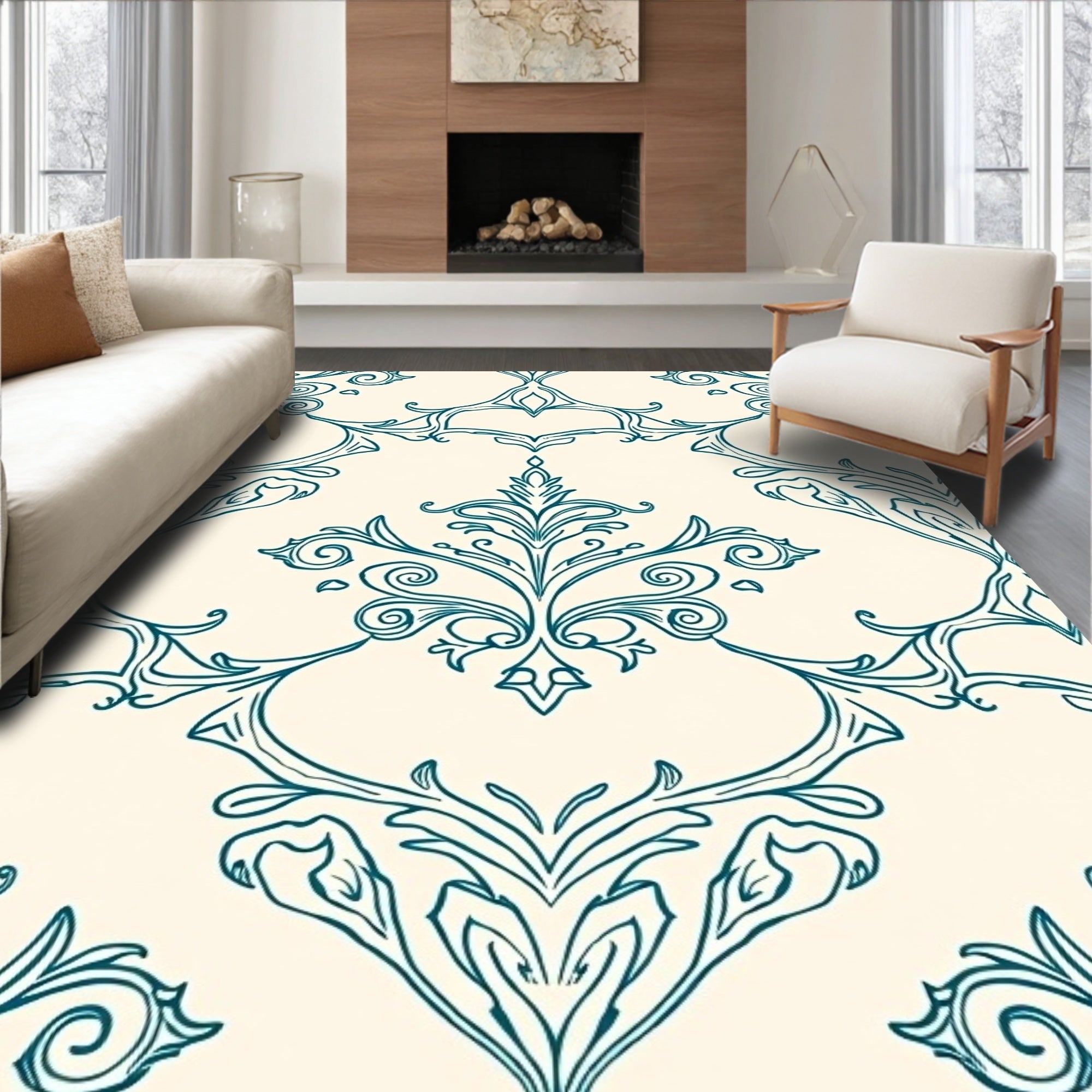 Damask Scrollwork Elegant French Provincial Design (Ivory) - ODIKA