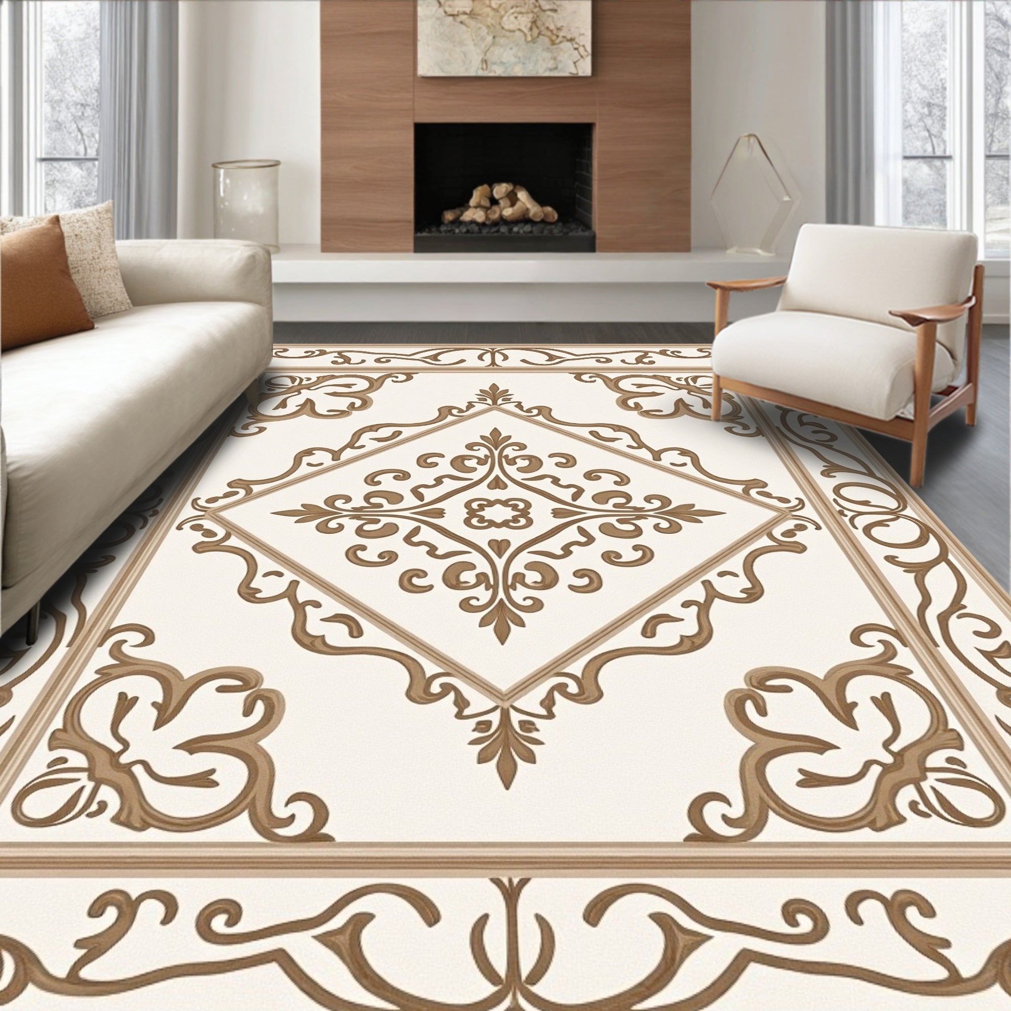 Elegant Scrollwork Damask Trellis Lattice Botanical Farmhouse (Ivory) - ODIKA