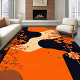 Bat Themed Halloween Rug Floral Bat Design for Home(Orange)
