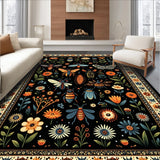 Ultra Soft Area Rug, Non Slip, Stain Resistant, Washable Area Rugs for Living Room, Bedroom, Whimsical Boho Insect Print Bedroom Rug Black(Black)