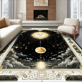 Arcane Sky Witchy Moon Sun Mystical Heavens Floor Covering(Black)