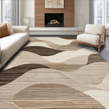 Modern Casual Beige Featuring Fluid Brown Waves and Subtle Textured Motifs(Beige)