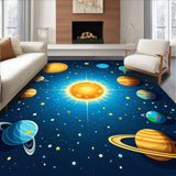 Ultra Soft Area Rug, Non Slip, Stain Resistant, Washable Area Rugs for Living Room, Bedroom, Outer Space Boys Bedroom Vibrant Planet Theme Rug(Blue)