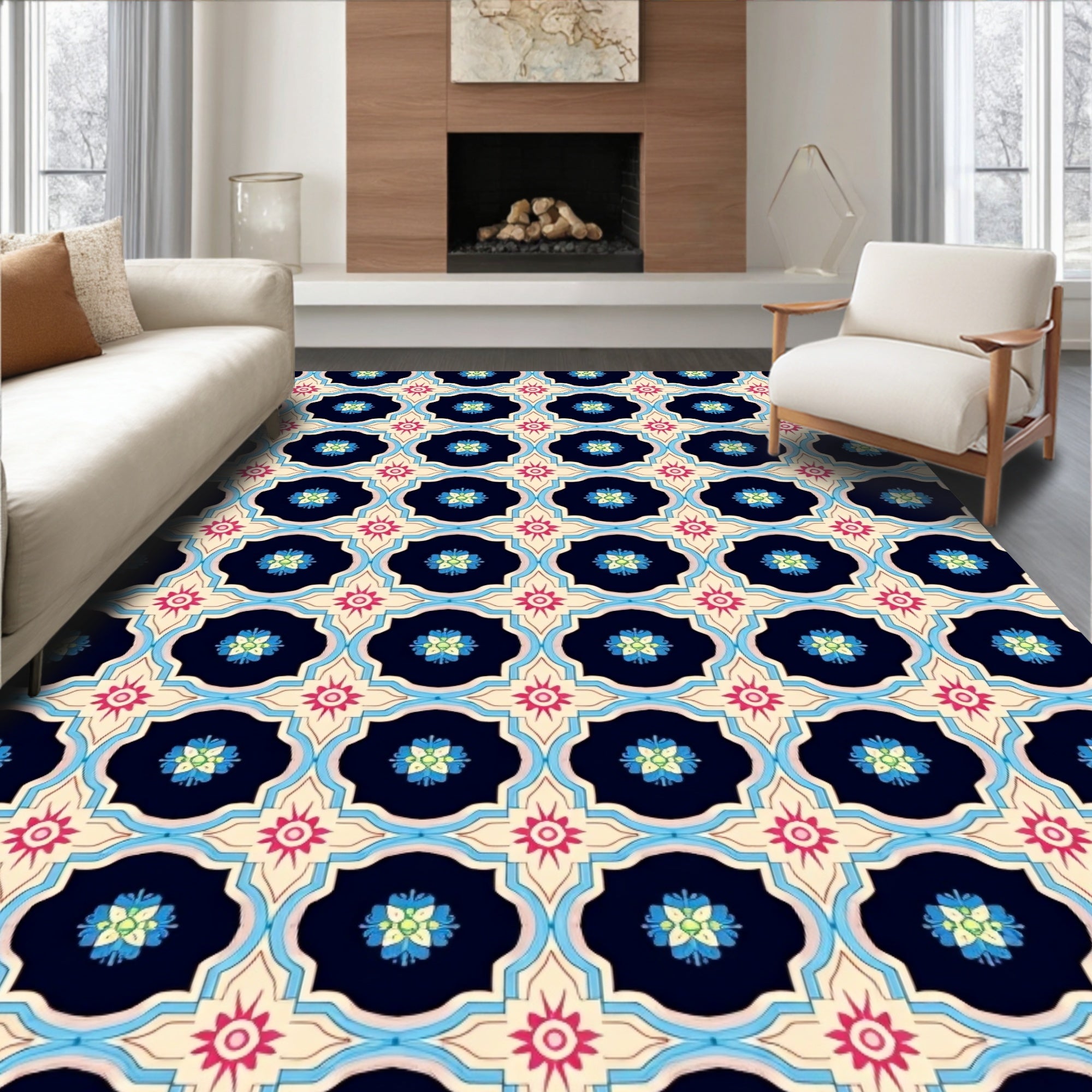 Chinoiserie Bloom Interlocking Lattice with Delicate Wildflowers (Beige) - ODIKA