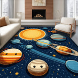 Ultra Soft Area Rug, Non Slip, Stain Resistant, Washable Area Rugs for Living Room, Bedroom, Colorful Solar System Educational Kids Bedroom Rug(Blue)