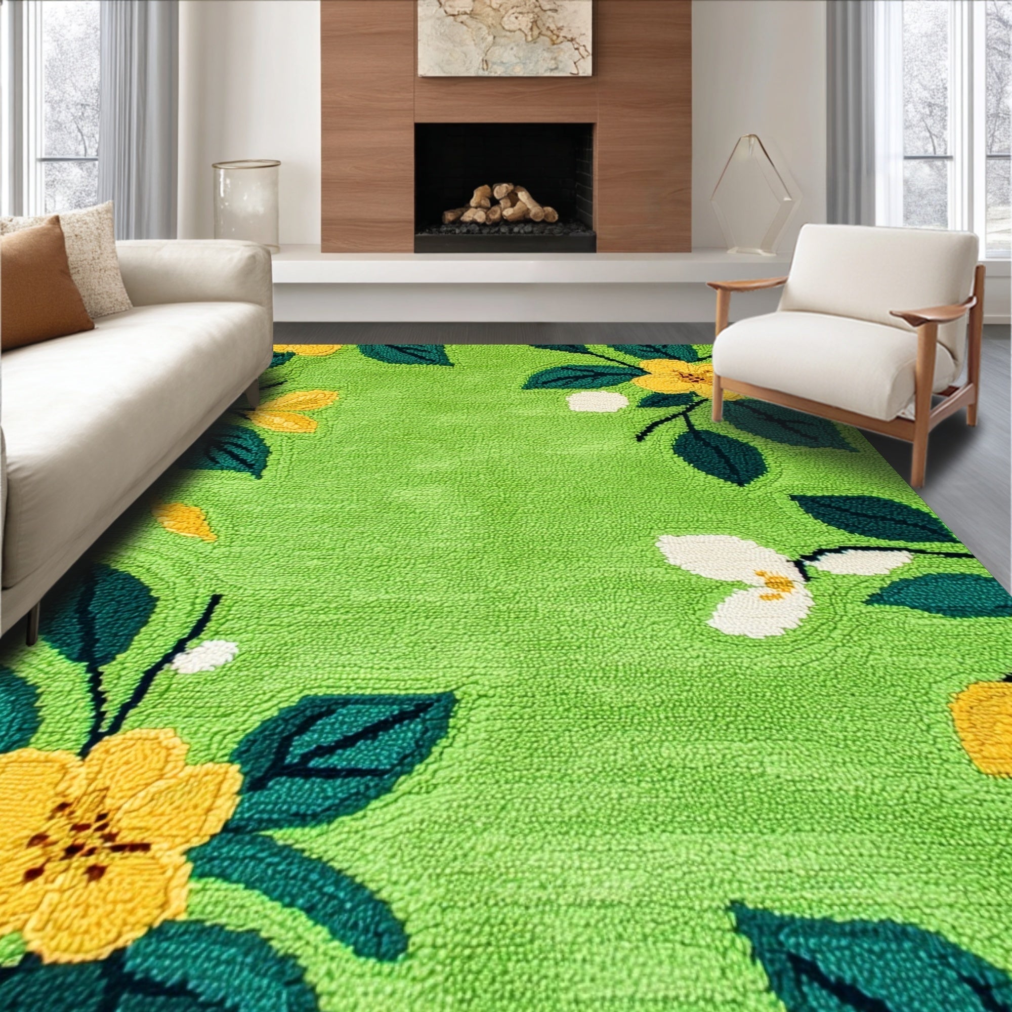 Ultra Soft Area Rug, Non Slip, Stain Resistant, Washable Area Rugs for Living Room, Bedroom, Artistic Mushroom L-Shaped Washable Kitchen Decor(Green)