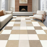 Graphic Check Mate Area with Modern Beige and White Block Motifs(Beige)