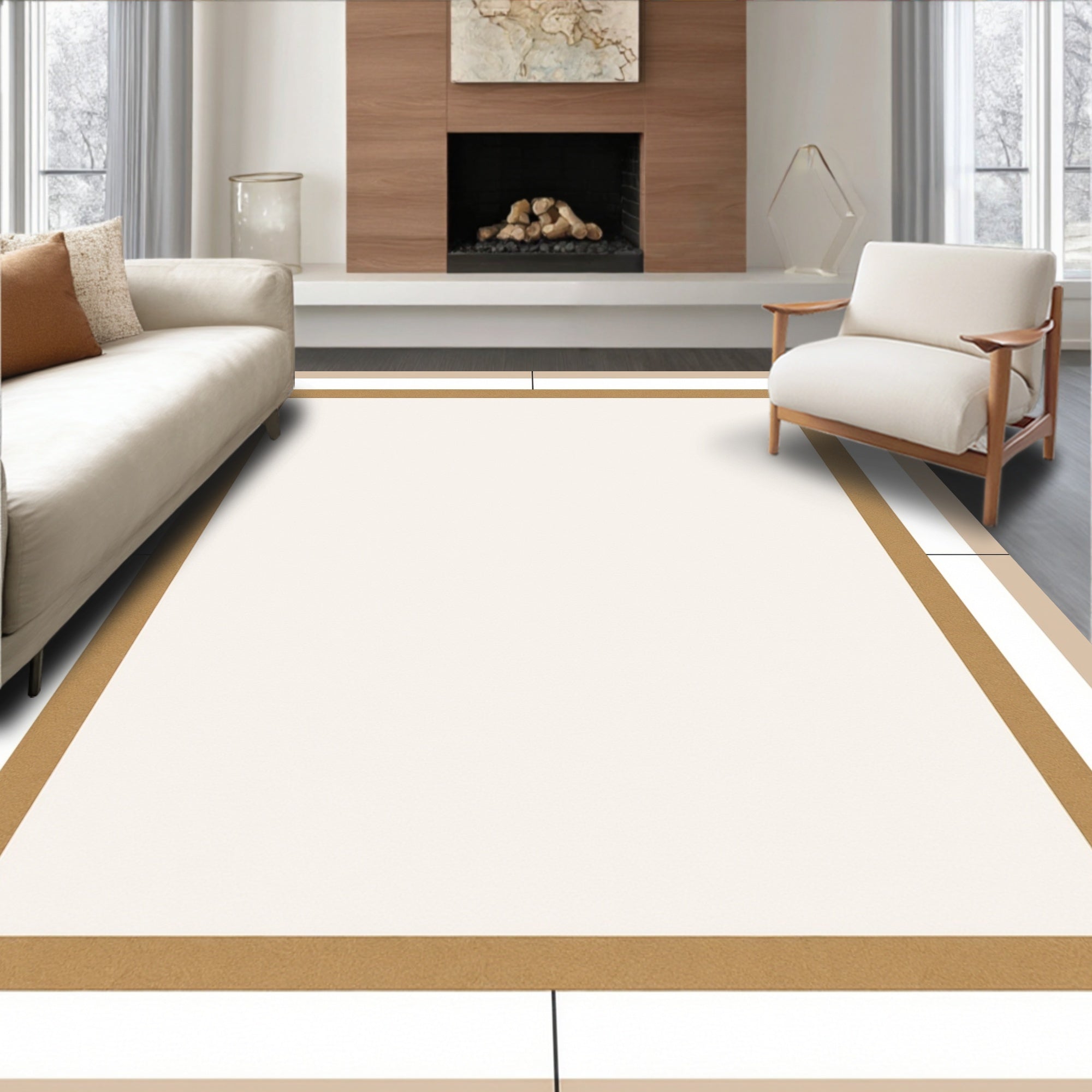 Bordered Maze Accent with Interlocking Lattice Framework Motifs (Beige) - ODIKA