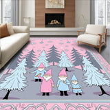 Frosted Woodland Scene Featuring Gnome Parade and Starburst Ornaments(Pink)