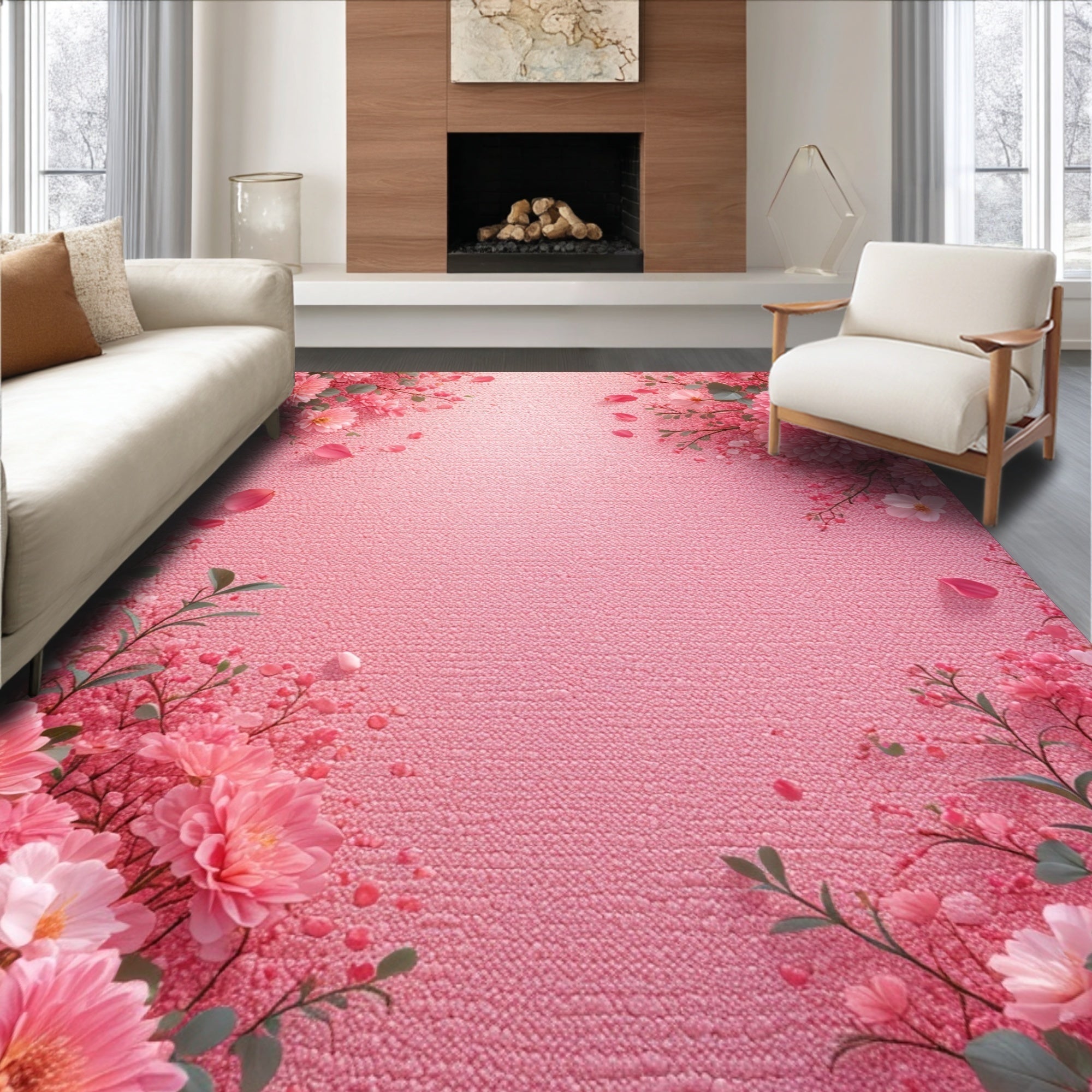 Ultra Soft Area Rug, Non Slip, Stain Resistant, Washable Area Rugs for Living Room, Bedroom, Pretty Coquette Bedroom Rose Design Carpet(Pink)