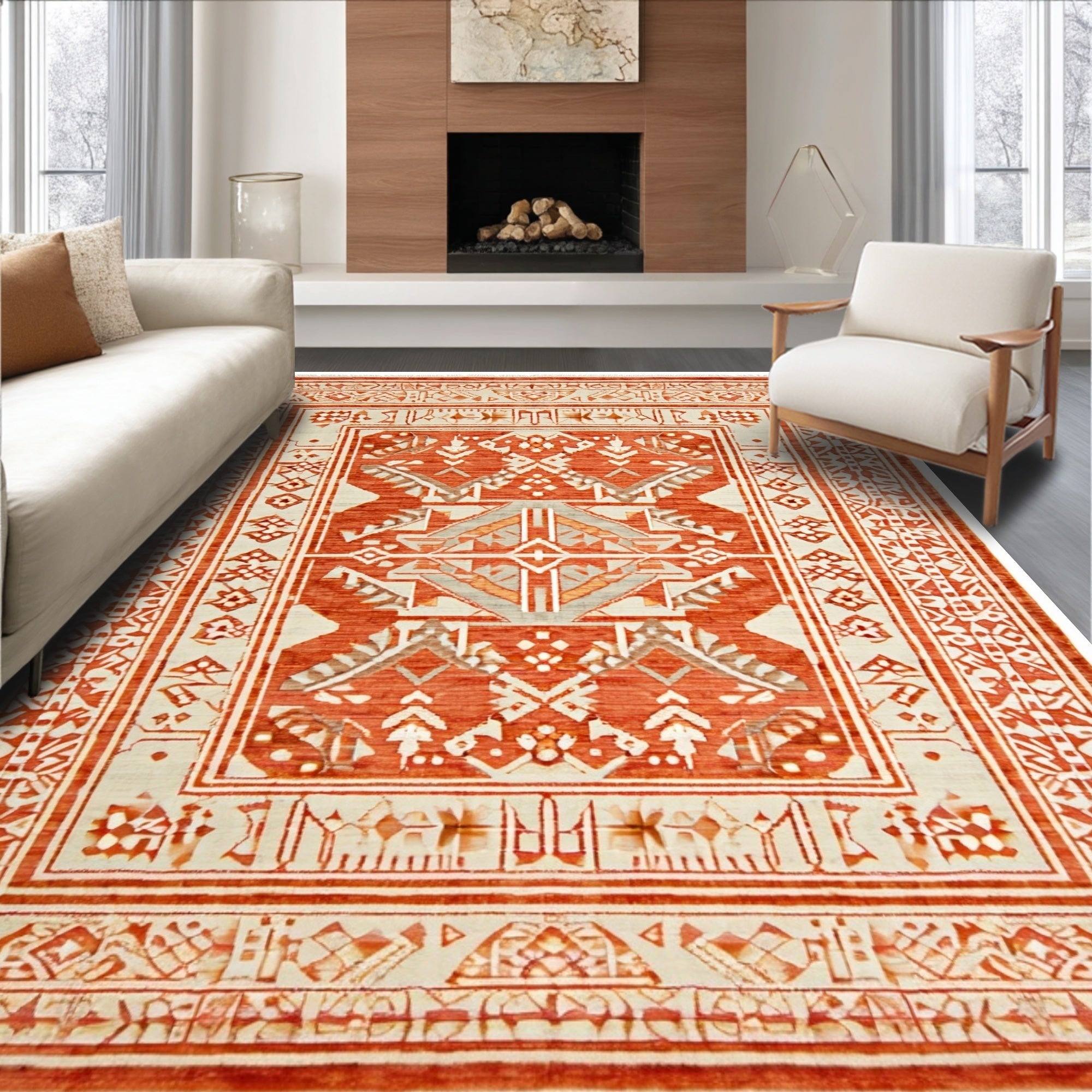 Ultra Soft Area Rug, Non Slip, Stain Resistant, Washable Area Rugs for Living Room, Bedroom, Hand-Woven Artisanal Bedroom Meditation Space Carpet(Orange)