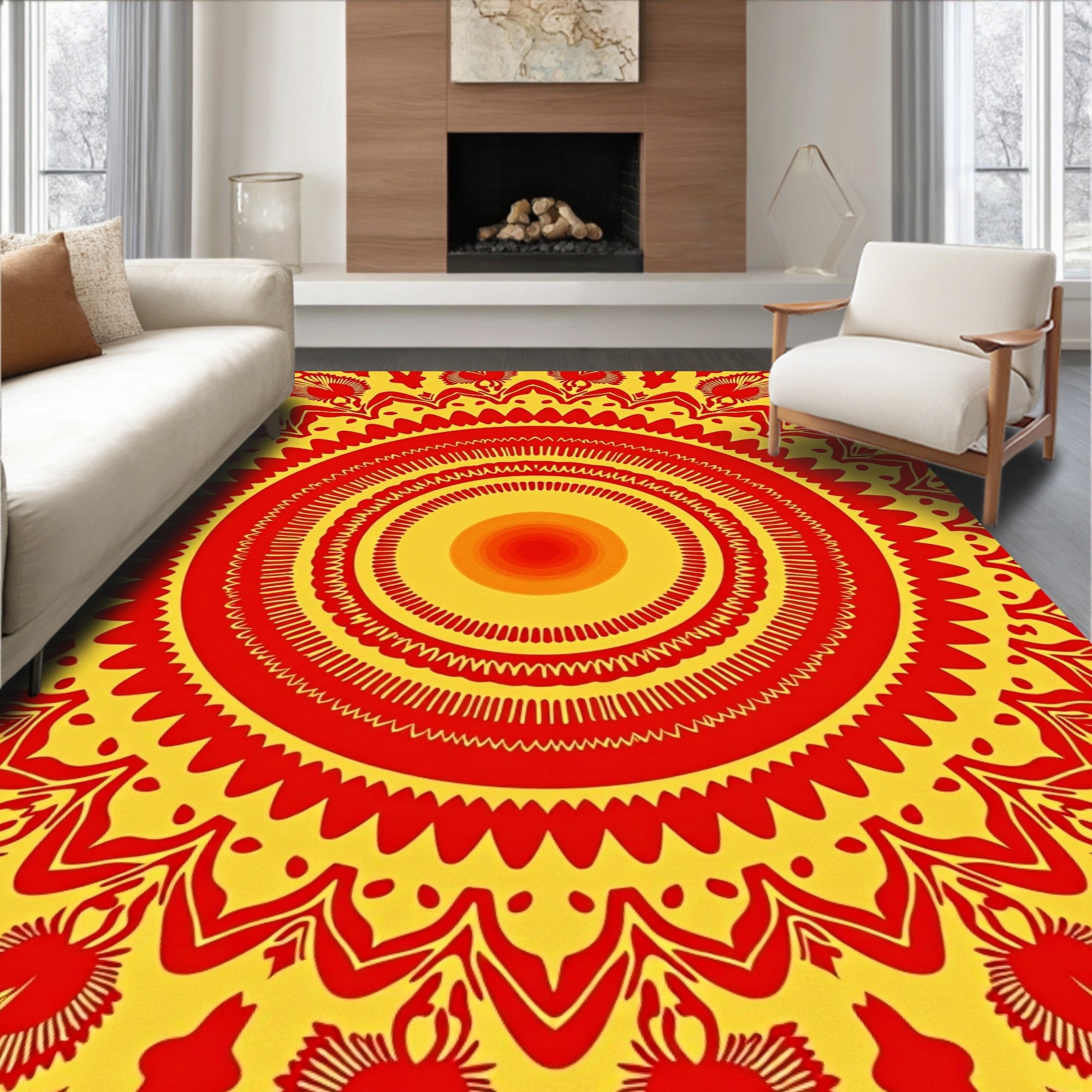 Vibrant Sunrise Medallion Swirl Tangerine Radial (Red) - ODIKA