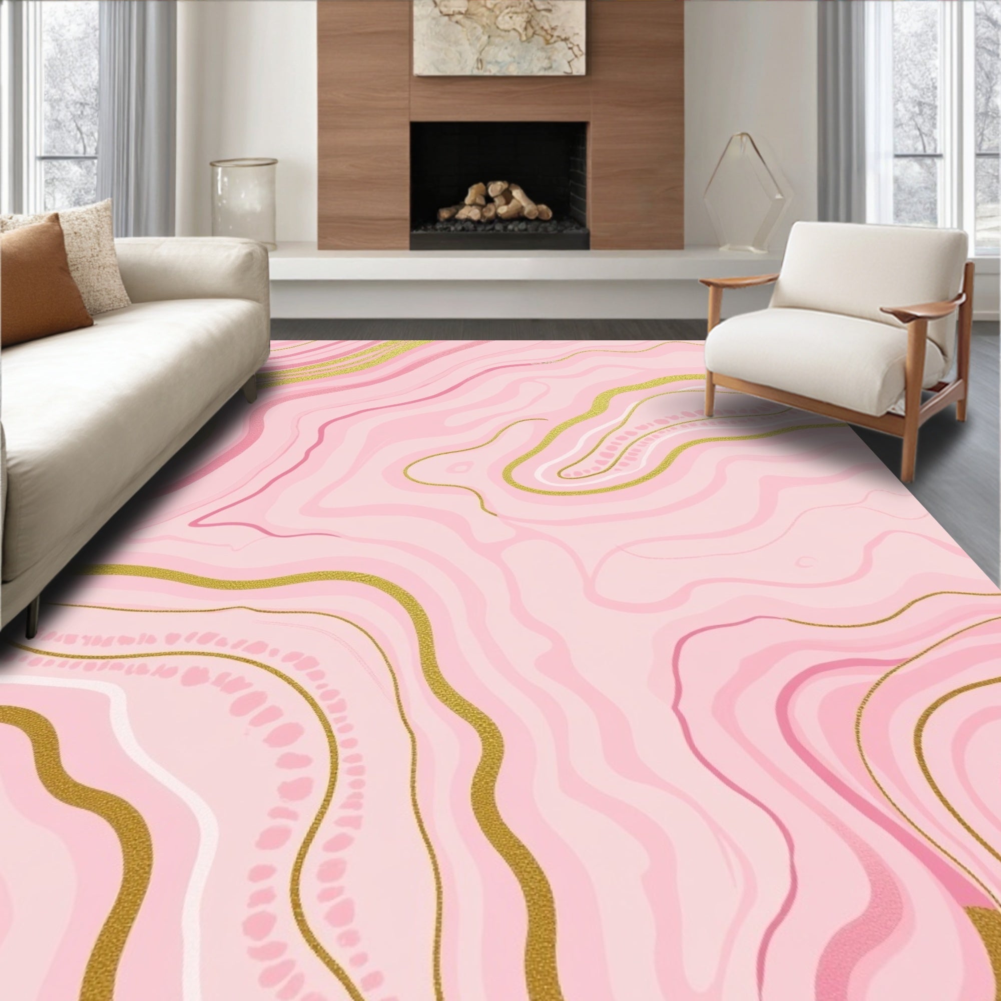 Elegant Marble Swirl Abstract Luxury Decorative Contemporary Art (Pink) - ODIKA