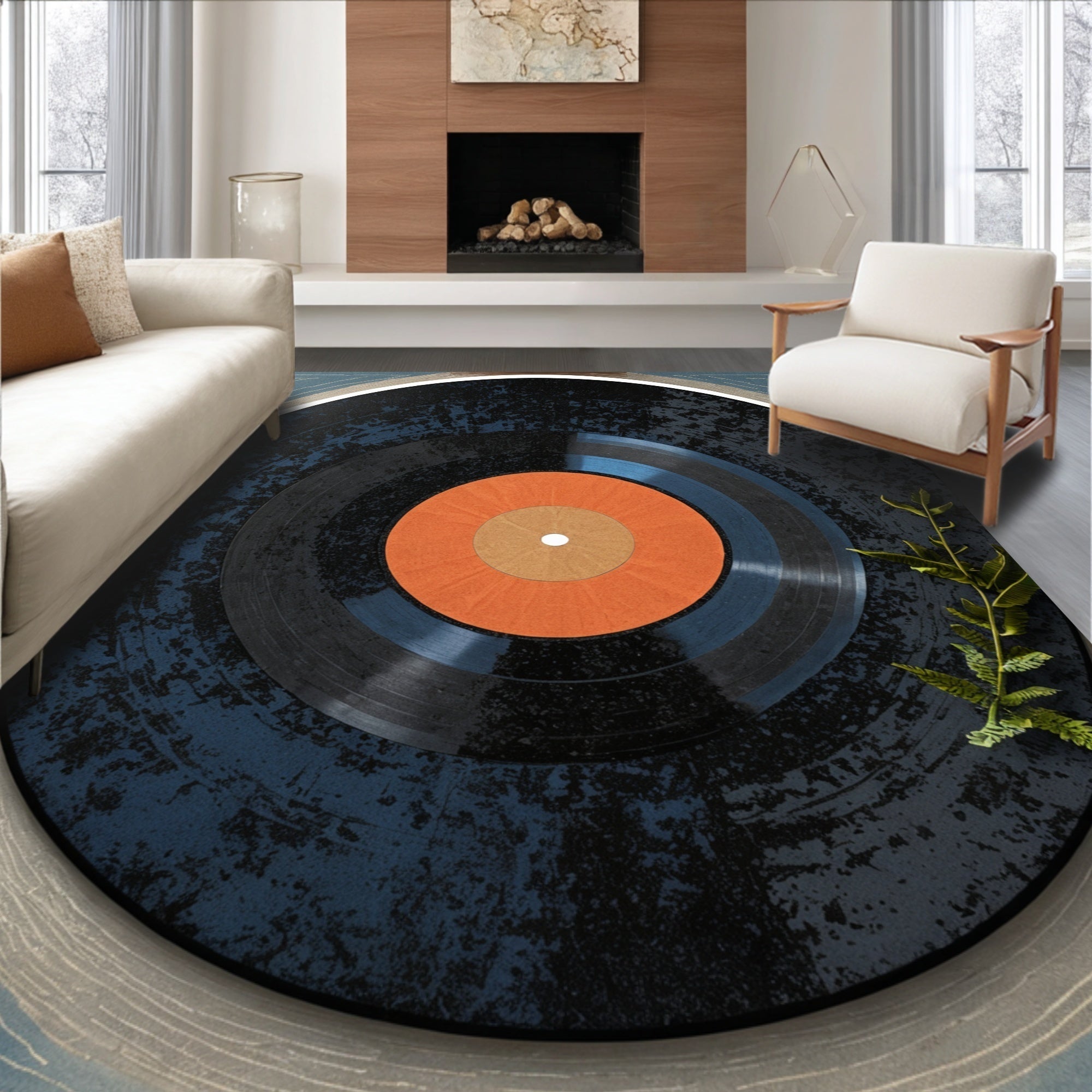Ultra Soft Area Rug, Non Slip, Stain Resistant, Washable Area Rugs for Living Room, Bedroom, Vintage Music Record Entryway Non-Slip Door Mat(Black)