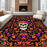 Ornate Sugar Skull Floral Area with Intricate Day of Dead Motifs(Black)
