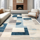 Abstract Patchwork Beige & Blue Geometric Floor Covering(Beige)