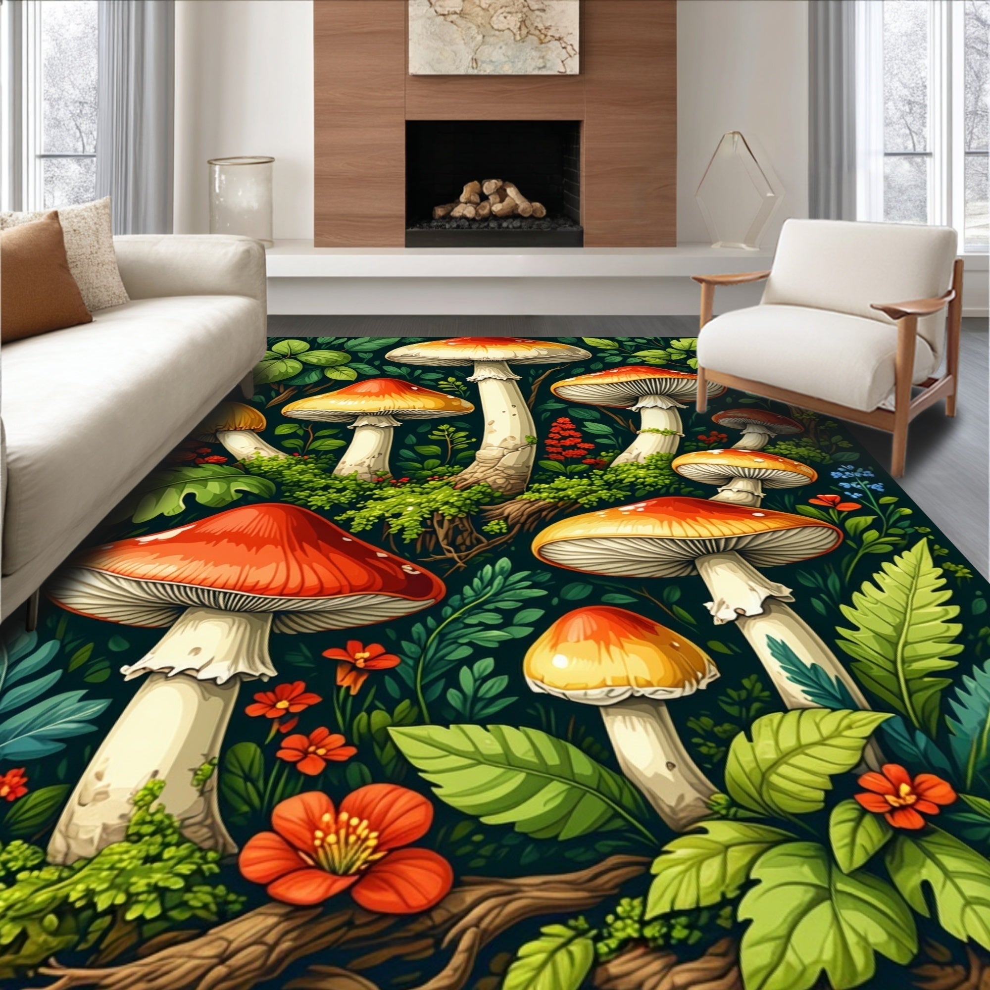 Ultra Soft Area Rug, Non Slip, Stain Resistant, Washable Area Rugs for Living Room, Bedroom, Colorful Forest Plants Laundry Room Decorative Rug(Red)