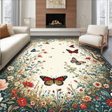 Modern Butterfly Medley Area with Whimsical Floral and Insect Motifs(Ivory)