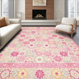 Retro Groovy Daisy Cute Pink Beige Bath Mat(Ivory)