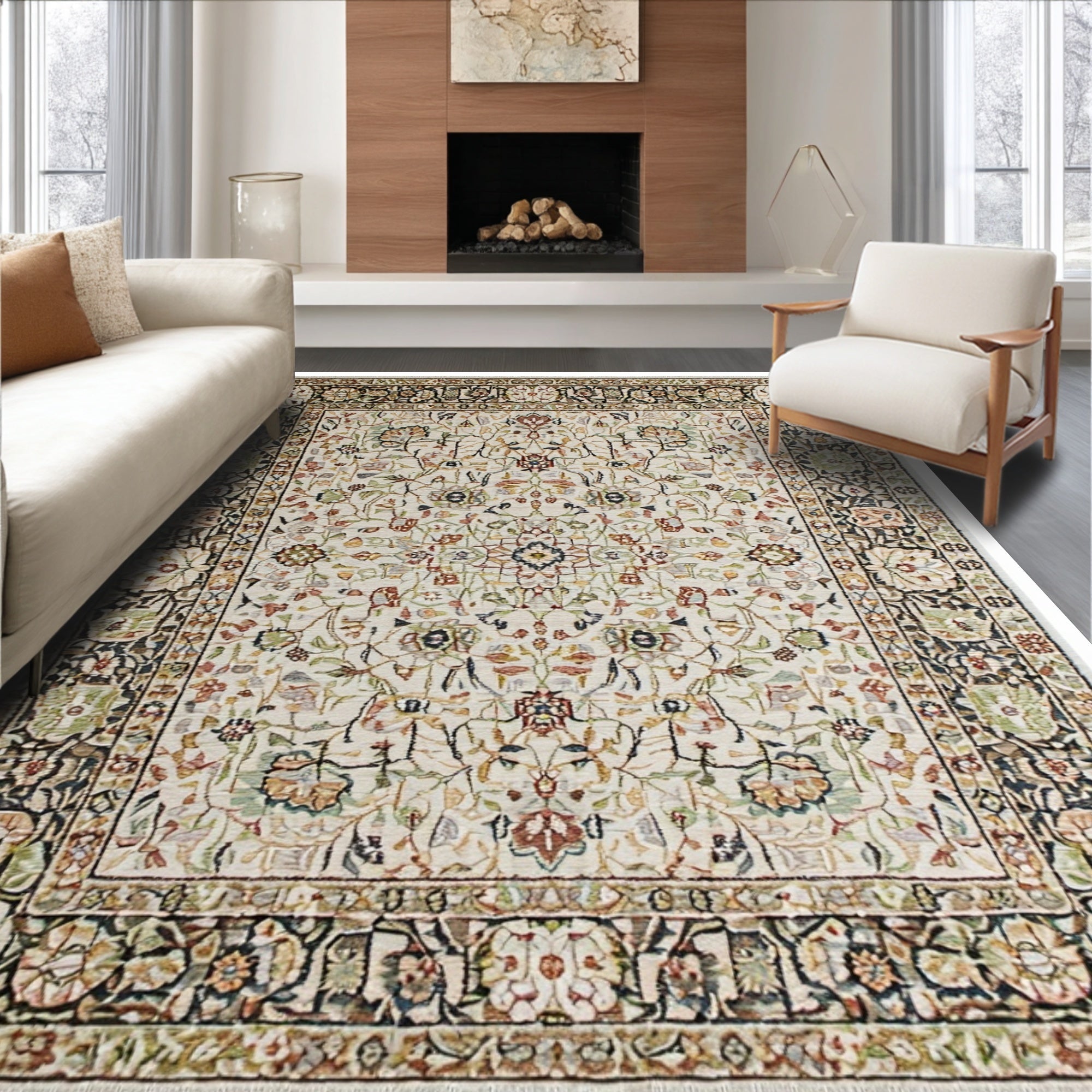 Ultra Soft Area Rug, Non Slip, Stain Resistant, Washable Area Rugs for Living Room, Bedroom, Washable Low Pile Kitchen Accent Rug(Beige)