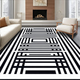 Chic Entryway Featuring Graphic Stripe Motif Minimalist Linear Art Style(Black)