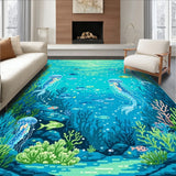 Under the Sea Adventure Ocean Themed Round Carpet(Blue)
