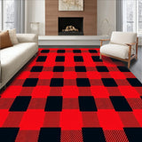 Gingham Style Floor Covering with Traditional Checkerboard Motif(Red)