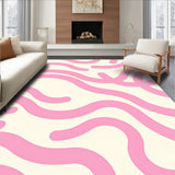 Ivory Wavy Ribbon Design Elegant Floor Covering with Fluid Motifs (Pink)