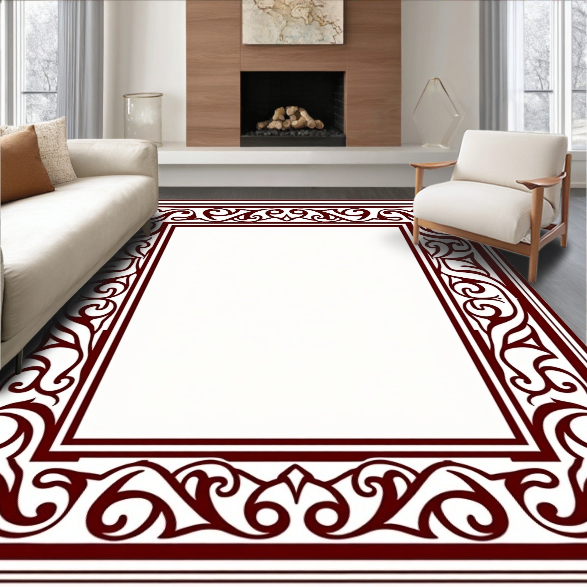 Classic Ornate Swirl Design with Layered Floral and Curved Lines (Red) - ODIKA