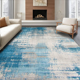 Area with Distressed Blue Beige Print for Entryway(Blue)