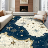 Vintage Nautical Map Inspired Featuring Starfish and Sea Shell Silhouettes(Blue)
