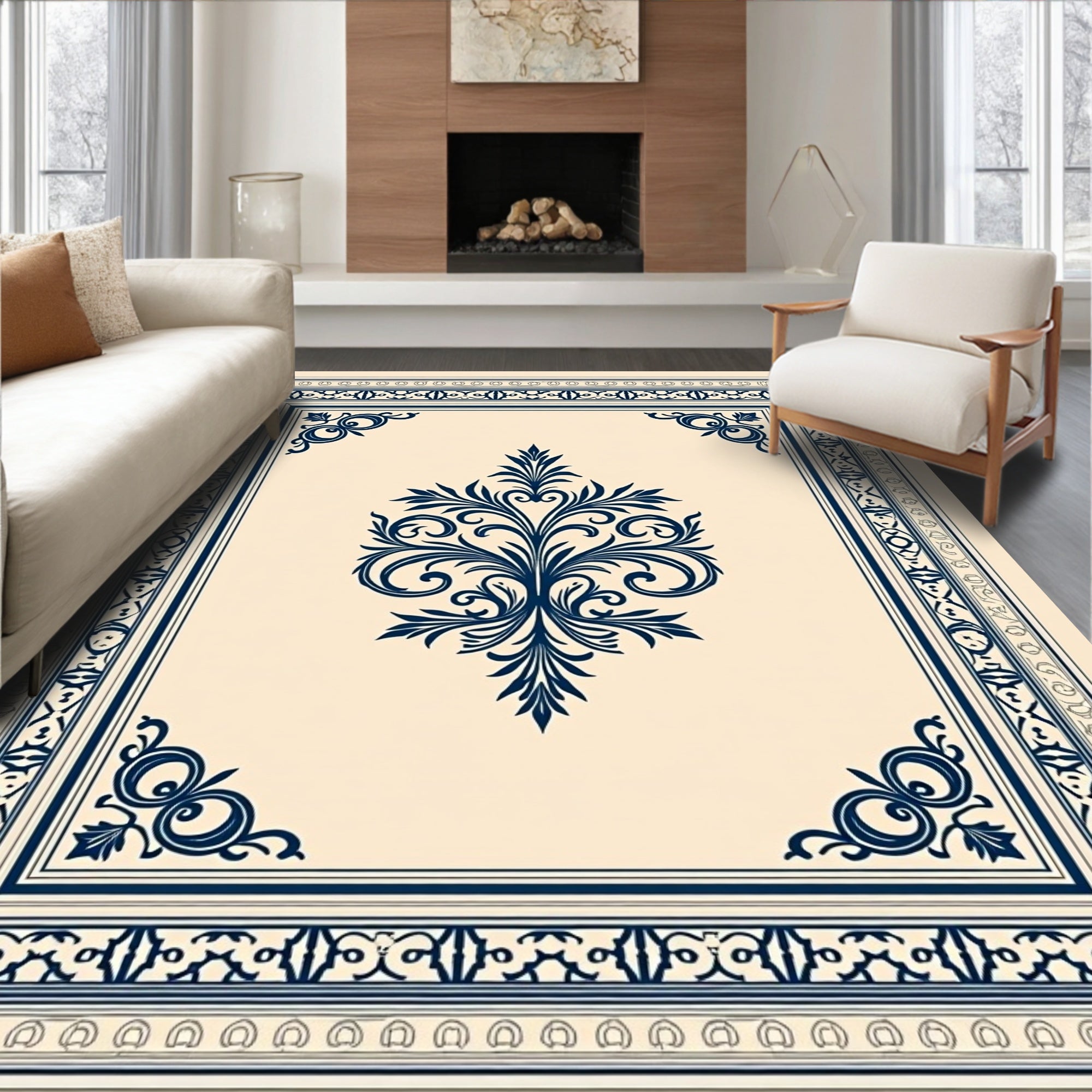 Timeless Damask Heritage Artisan Crafted Symmetrical (Beige) - ODIKA