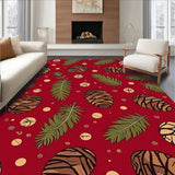 Winter Pine Cone Scatter Design Floor with Evergreen Branch Motifs(Red)