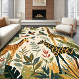 Adventurous Jungle Animal Print Ideal for Children Play Areas(Ivory)