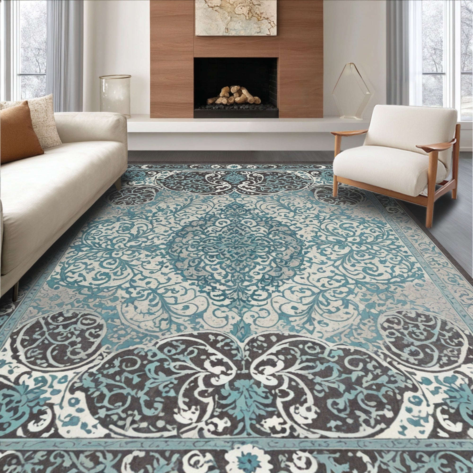 Ultra Soft Area Rug, Non Slip, Stain Resistant, Washable Area Rugs for Living Room, Bedroom, Dual-Colored Transitional Bedroom Stain-Resistant Carpet(Gray)