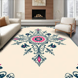 Artisan Boho Floral Medallion Motif with Whimsical Vine Accents (Beige)