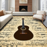 Acoustic Guitar Silhouette Music Themed Area Rug With Non Slip Backing(Black)