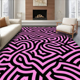 Interlocking Maze with Monochrome Abstract Motifs and Boho Accents (Pink)