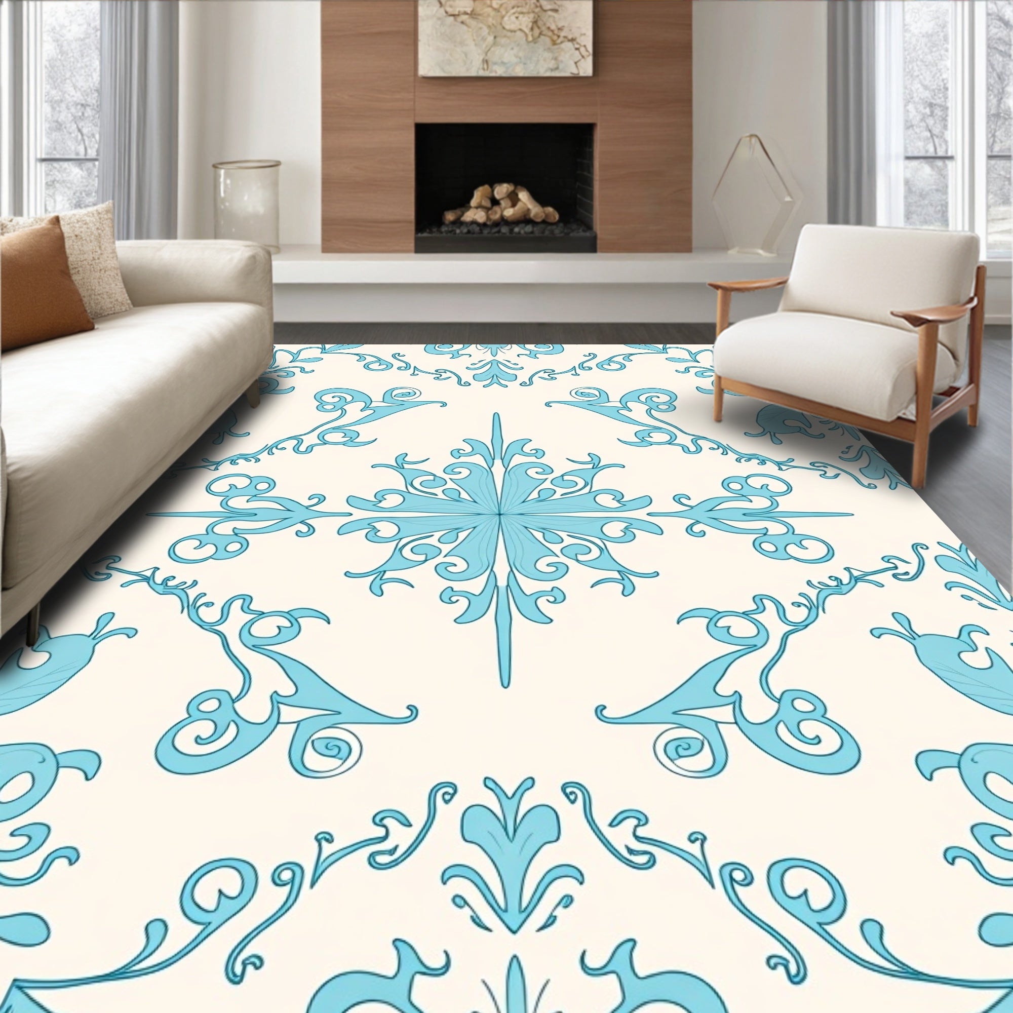 Heirloom Damask Artisan Ornate Traditional Authentic (Blue) - ODIKA