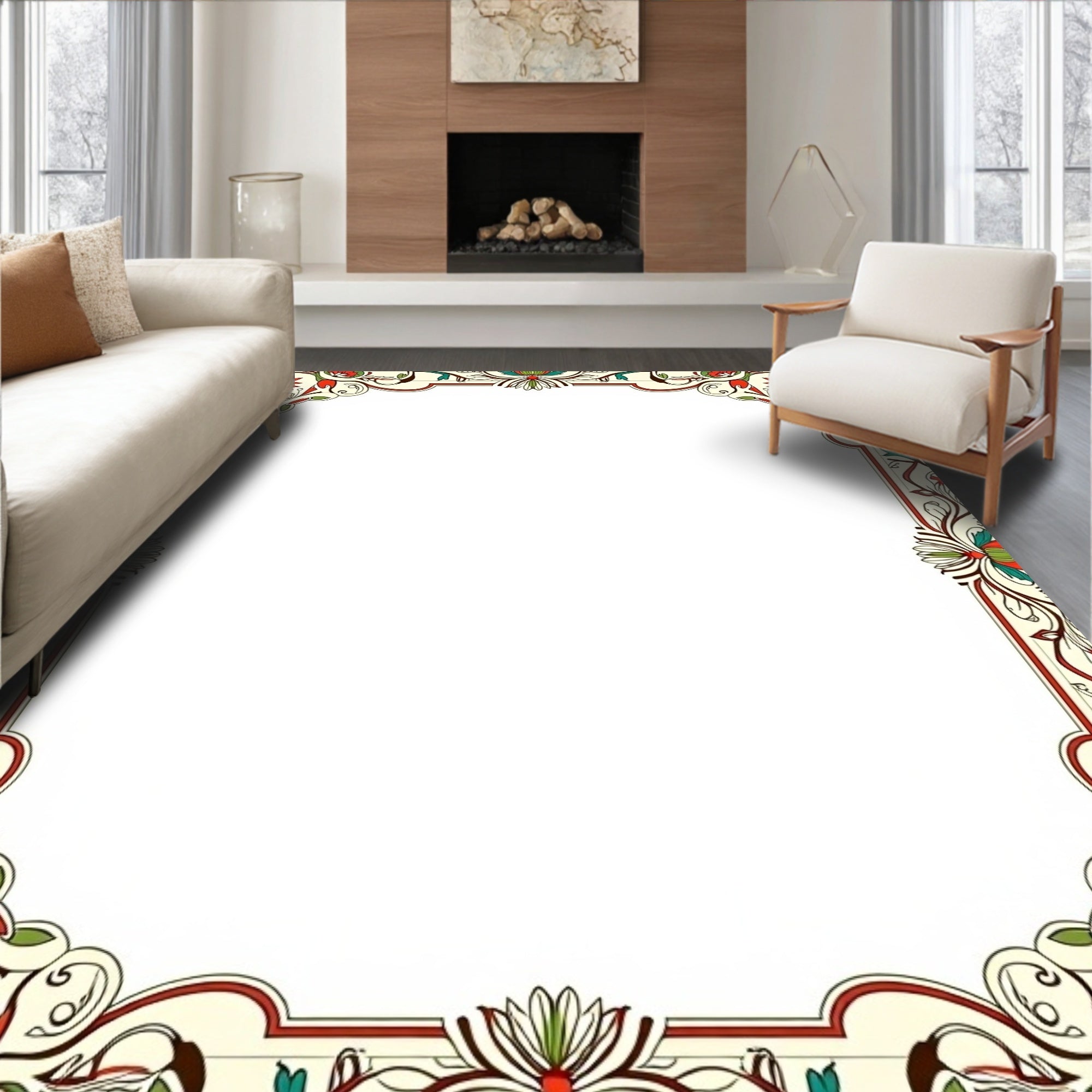 Ornate Scrollwork Damask with Interlocking Botanical Details (Ivory) - ODIKA