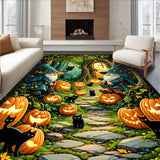 Enchanted Pumpkin Patch Gnome Area Rug Magical Autumn Entrance Carpet(Blue)
