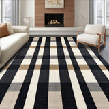 Contemporary Striped Area Bold Black and Beige Graphic(Black)