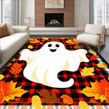 Ghostly Welcome Mat and Seasonal Area Rug Duo for Halloween(Red)