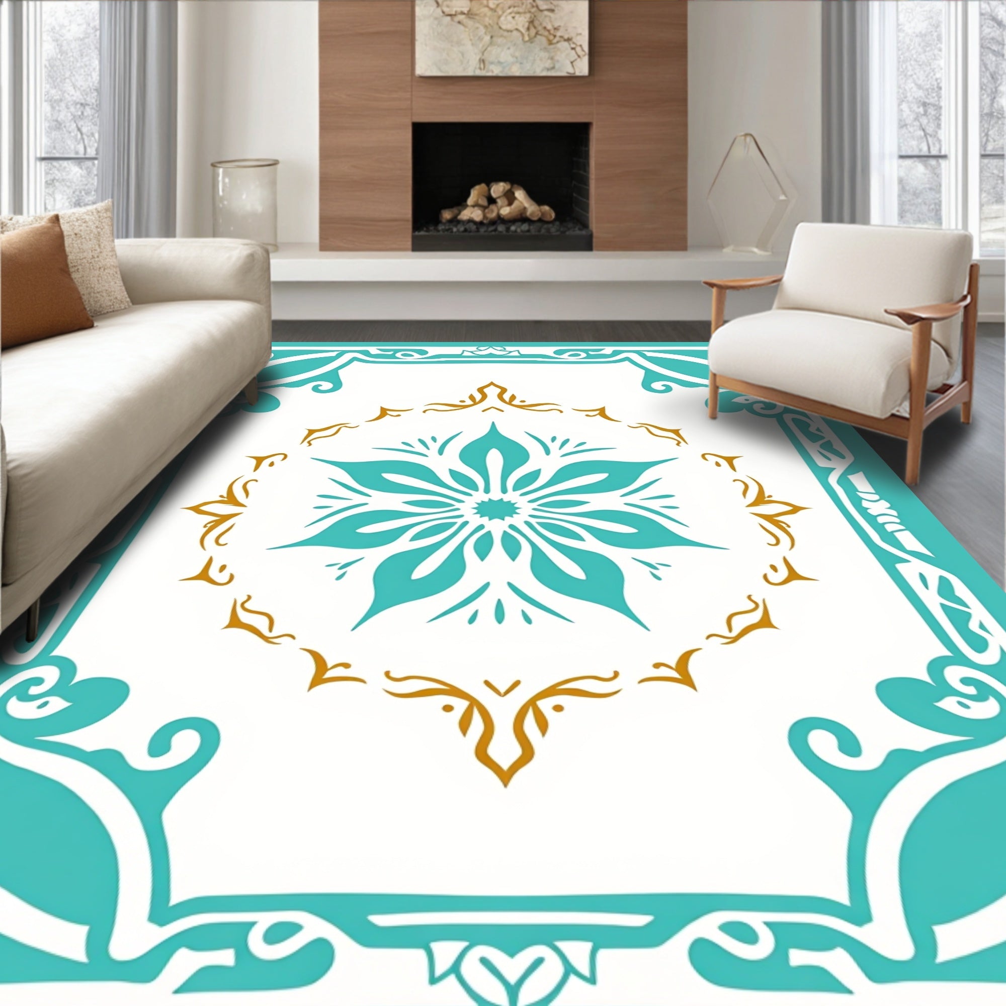 Lotus Medallion with Flourished Petal Motifs and Wavy Borders (Gold) - ODIKA