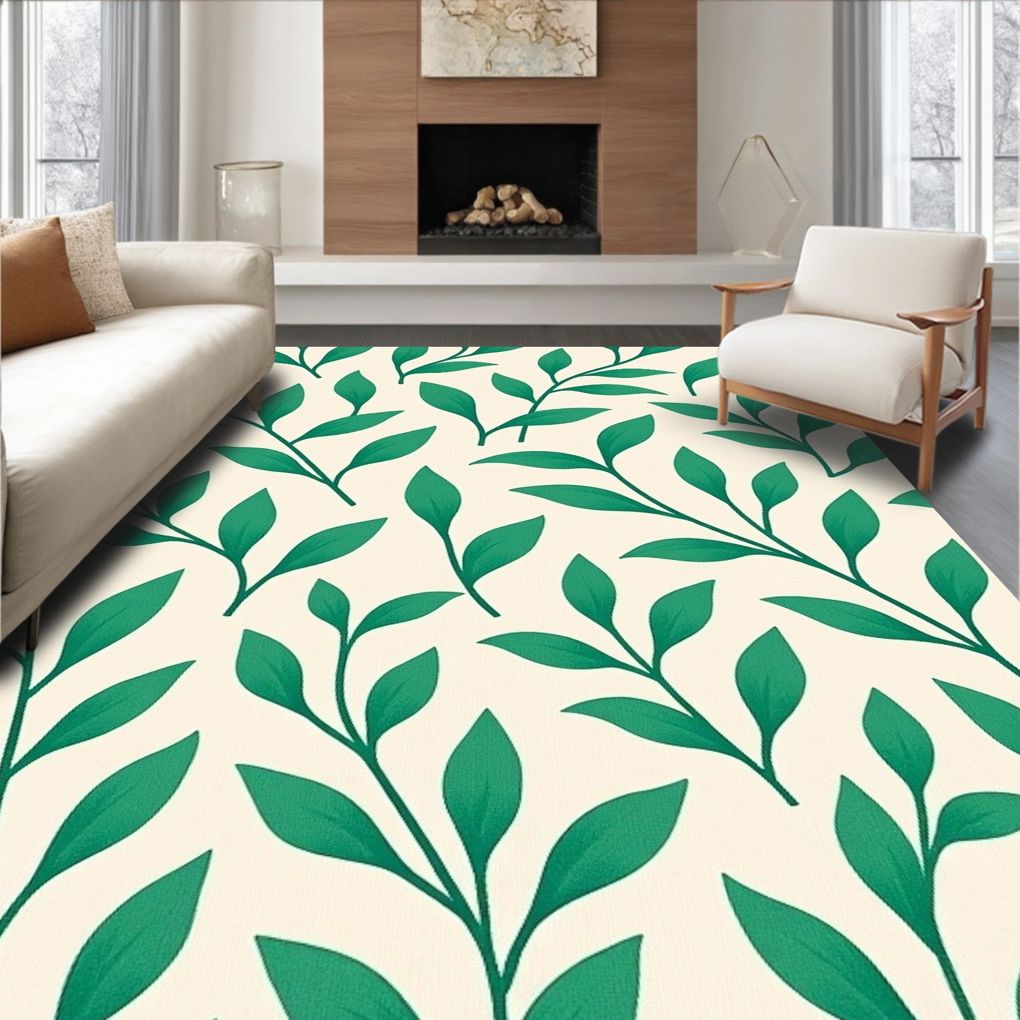 Abstract Botanical Leaf with Flowing Vine Motifs (Green) - ODIKA